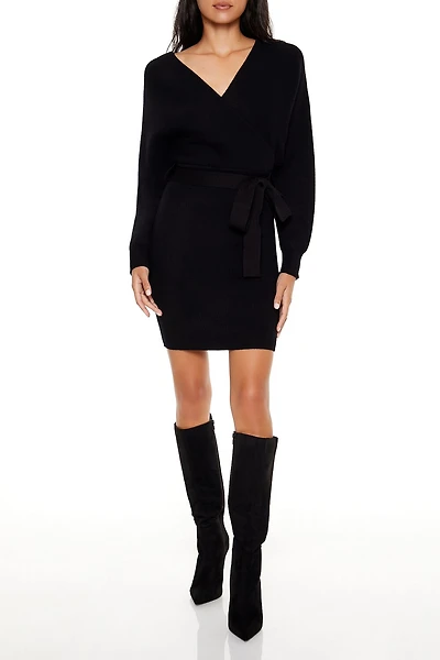 Surplice Midi Sweater Dress