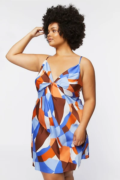 Plus Size Ruched Satin Mini Dress