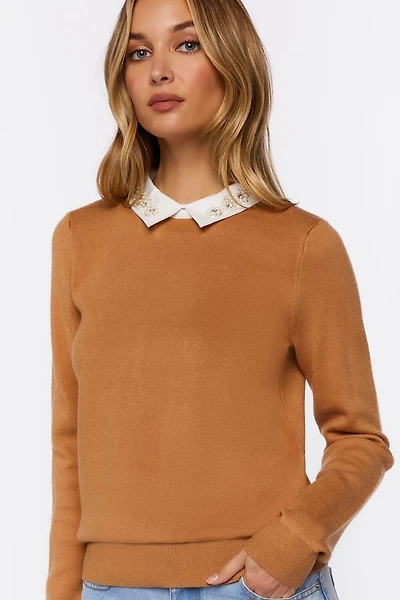Faux Gem-Collar Sweater