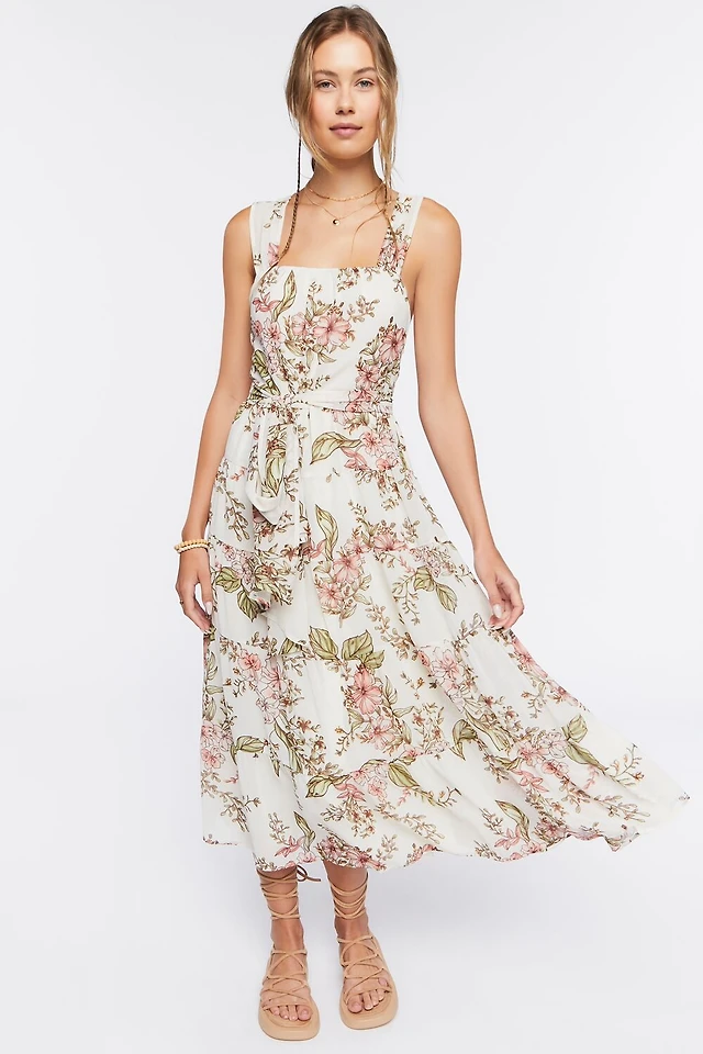slim fit dress slacks Lace-Trim Satin Floral Maxi Dress main image 1