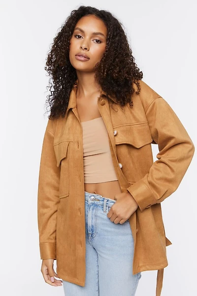 Faux Suede Trench Jacket