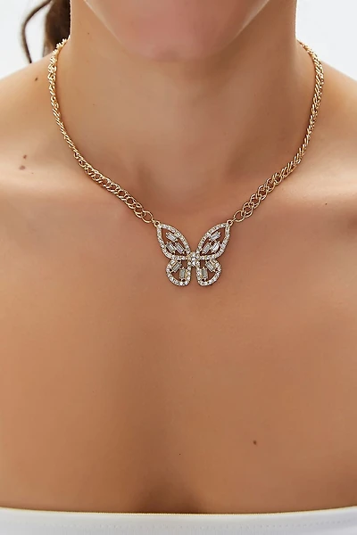 Faux Gem Butterfly Pendant Necklace