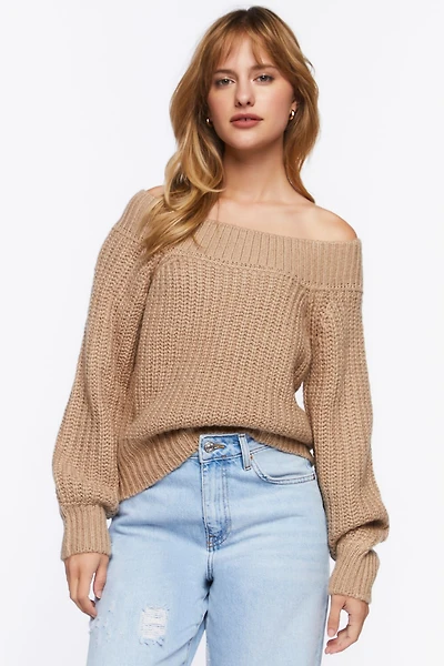 Purl Knit Off-the-Shoulder Sweater
