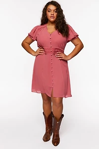 Plus Size Chiffon Puff-Sleeve Mini Dress