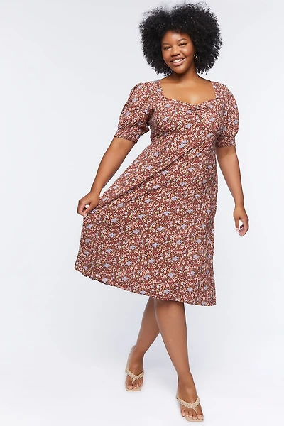 Plus Size Ditsy Floral Print Midi Dress
