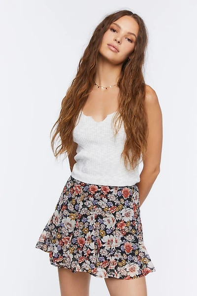 Floral Flounce Mini Skirt