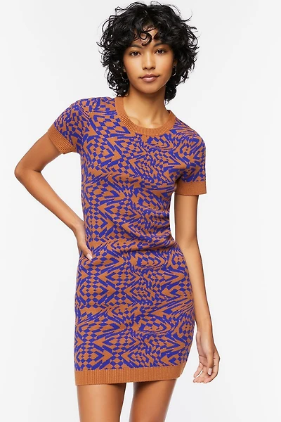 Abstract Sweater Mini Dress