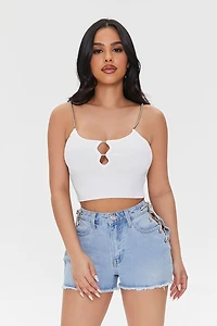 Rhinestone Lace-Up Denim Shorts