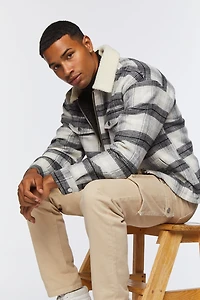 Faux Shearling-Trim Plaid Jacket