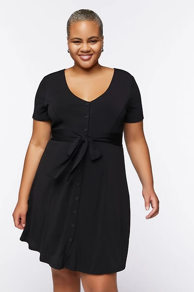 Plus Size Tie-Waist Mini Dress