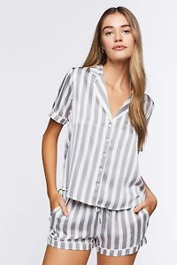Striped Satin Shirt & Shorts Pajama Set