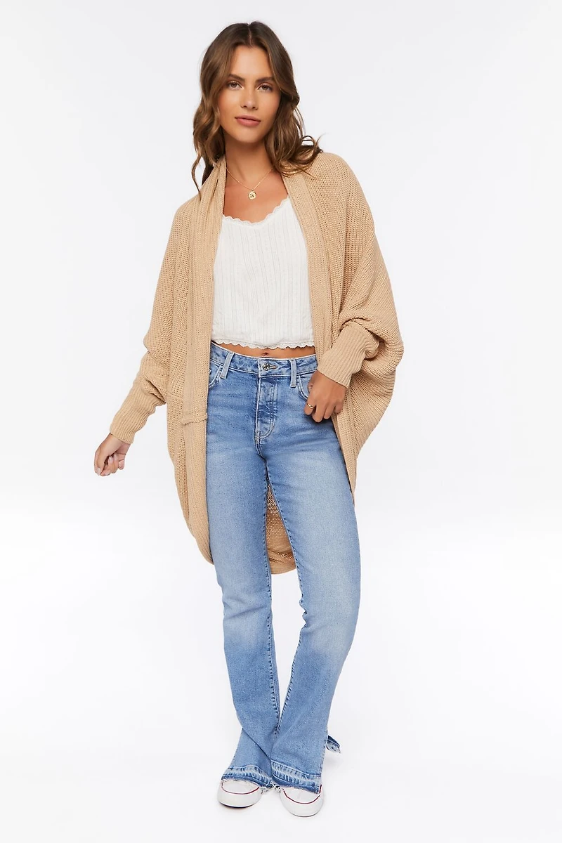 Ribbed Open-Front Cardigan Sweater