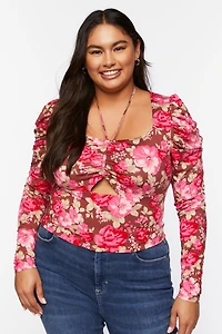 Plus Size Floral Print Halter Top