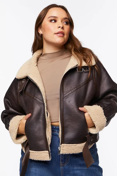Plus Size Faux Shearling Moto Jacket