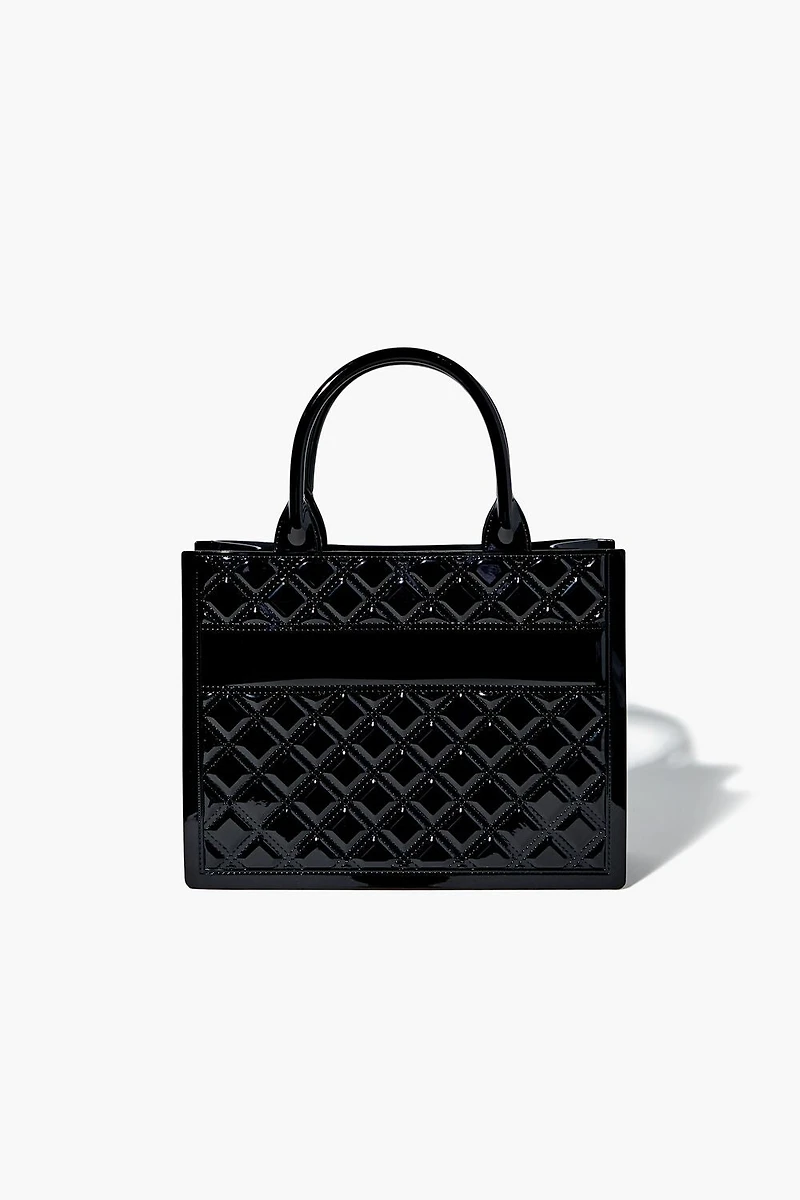 Faux Patent Leather Quilted Handbag