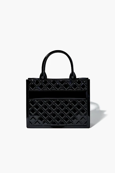 Faux Patent Leather Quilted Handbag