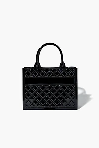 Faux Patent Leather Quilted Handbag
