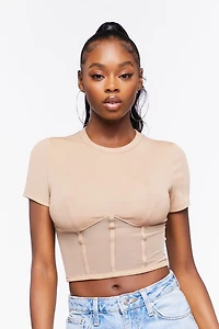 Ribbed Sheer Mesh Crop Top