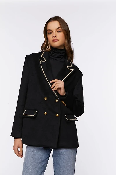 Braided-Trim Peak Lapel Blazer