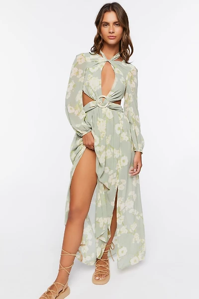 Floral Halter Cutout Maxi Dress