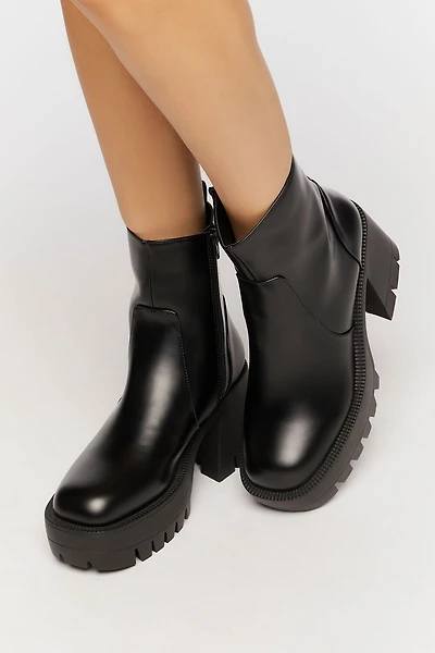 Faux Leather Platform Lug Booties