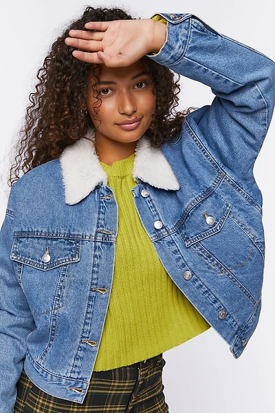 Faux Shearling Denim Trucker Jacket