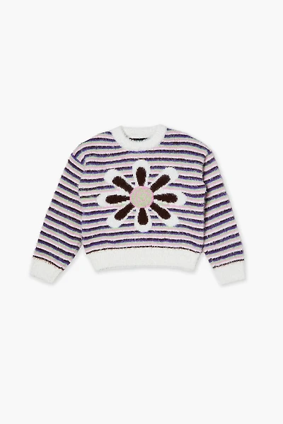 Girls Fuzzy Flower Graphic Sweater (Kids)