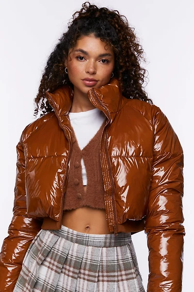 Faux Patent Leather Puffer Jacket