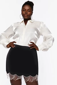 Plus Size Rhinestone Fringe Mini Skirt