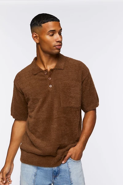 Fuzzy Knit Polo Shirt