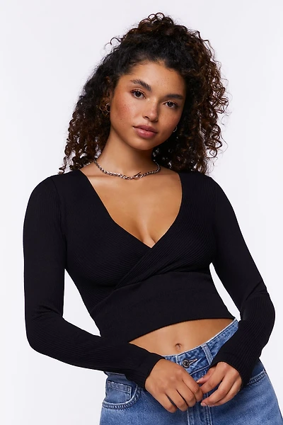 Ribbed Surplice Crop Top