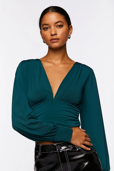 Plunging Shirred Crop Top