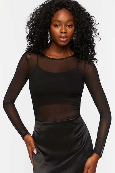 Sheer Mesh Long-Sleeve Top