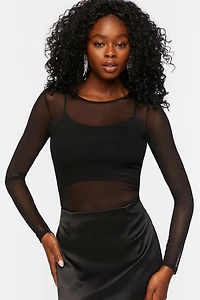Sheer Mesh Long-Sleeve Top