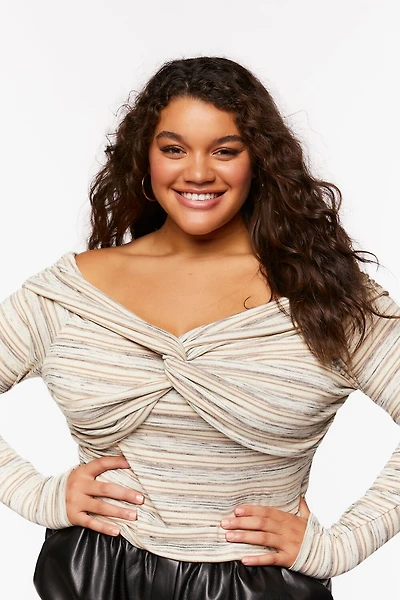 Plus Size Twisted Off-the-Shoulder Striped Top