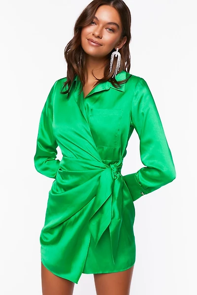 Satin Wrap Mini Dress