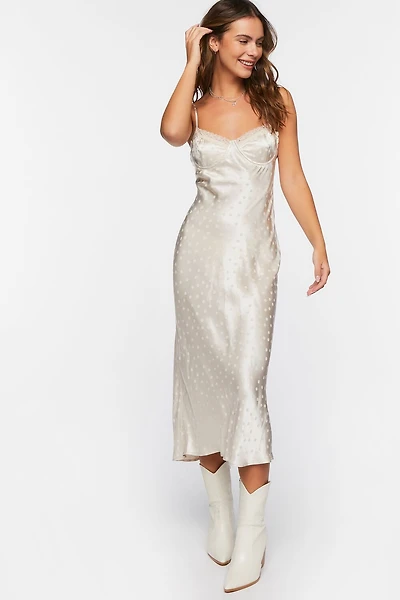 Satin Polka Dot Midi Slip Dress
