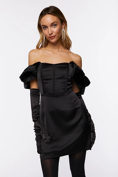 Satin Off-the-Shoulder Corset Dress
