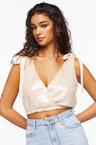 Sequin Tie-Strap Crop Top