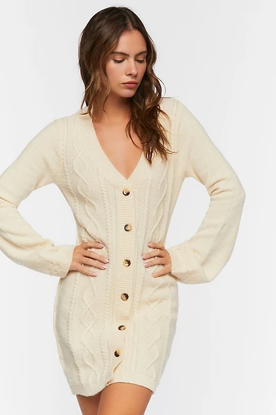 Cable Knit Button-Front Sweater Dress