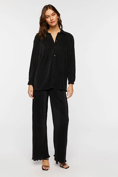 Plisse Lettuce-Edge Wide-Leg Pants