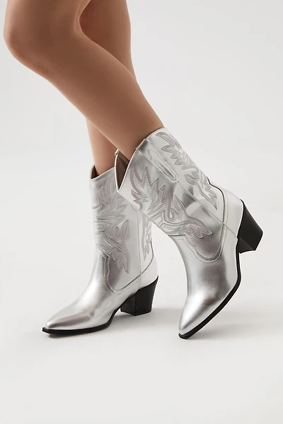 Faux Leather Cowboy Ankle Boots