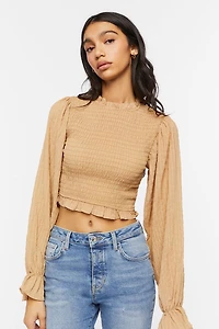 Smocked Peasant-Sleeve Top