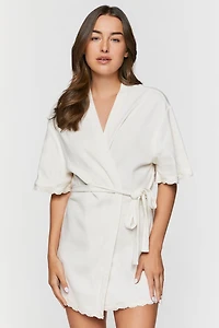 Scalloped-Trim Ribbed Lingerie Robe