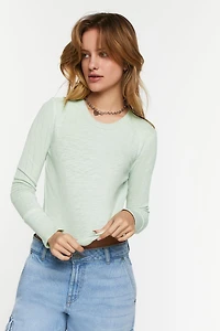 Pointelle Long-Sleeve Crop Top