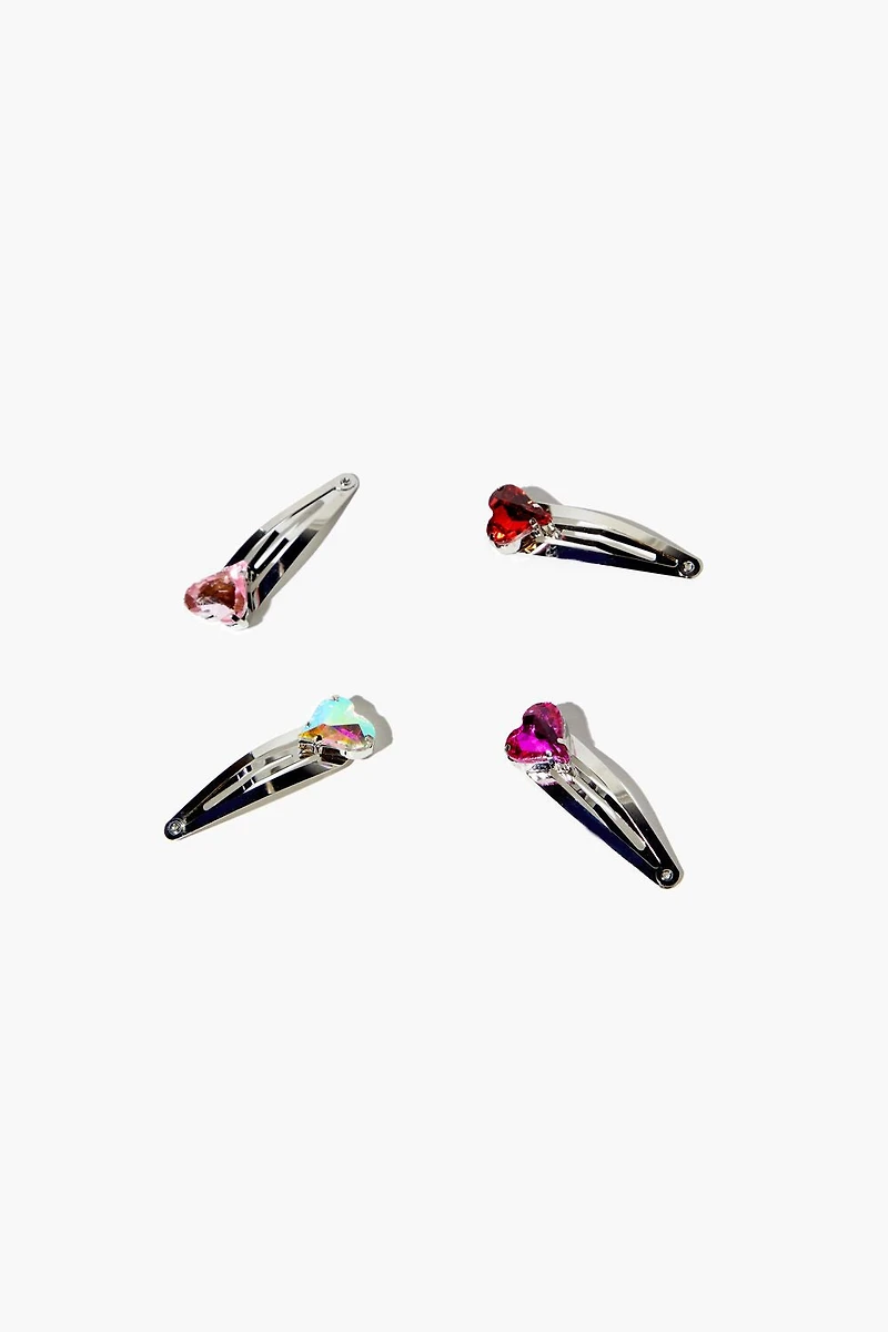 Faux Gem Heart Snap Hair Clip Set