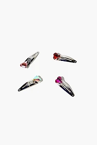 Faux Gem Heart Snap Hair Clip Set