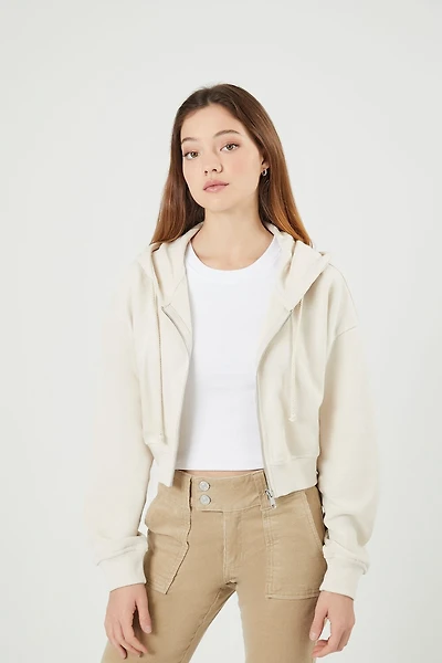 Ribbed Cropped Zip-Up Hoodie