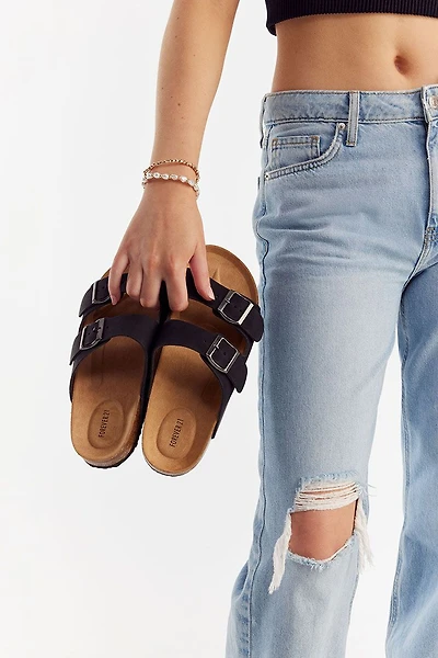 Faux Suede Dual Buckle Sandals