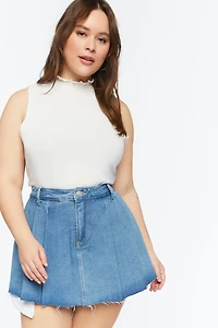 Plus Size Pleated Denim Skort